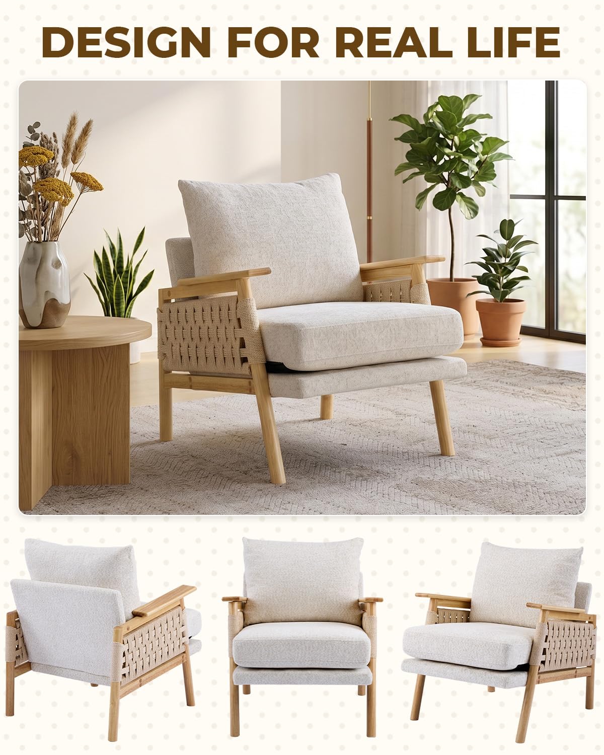 Beige Woven Rope Accent Chair