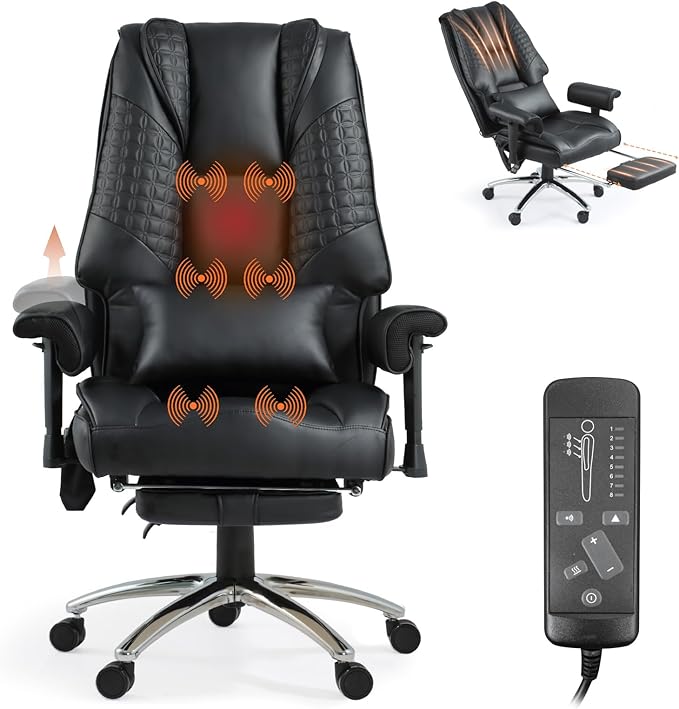 Massage & Heating Reclining Office Chair with Footrest