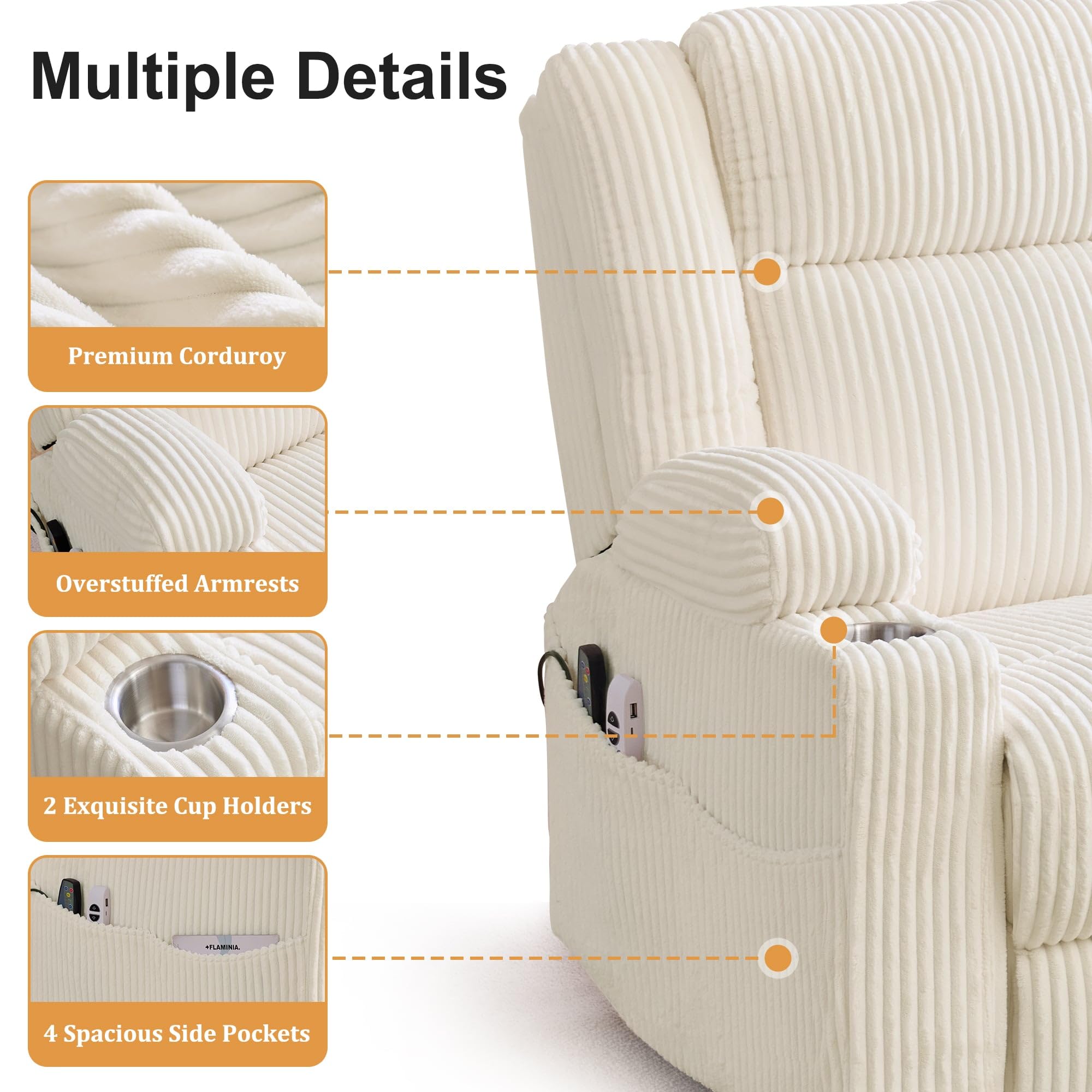 Power Swivel Rocker Recliner with Massage & Heat