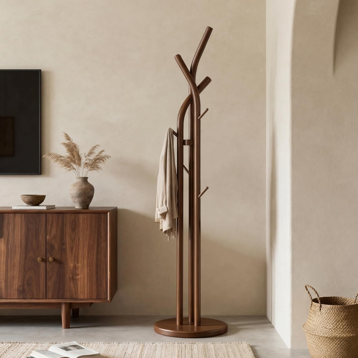 Solid Wood 9-Hook Coat Rack