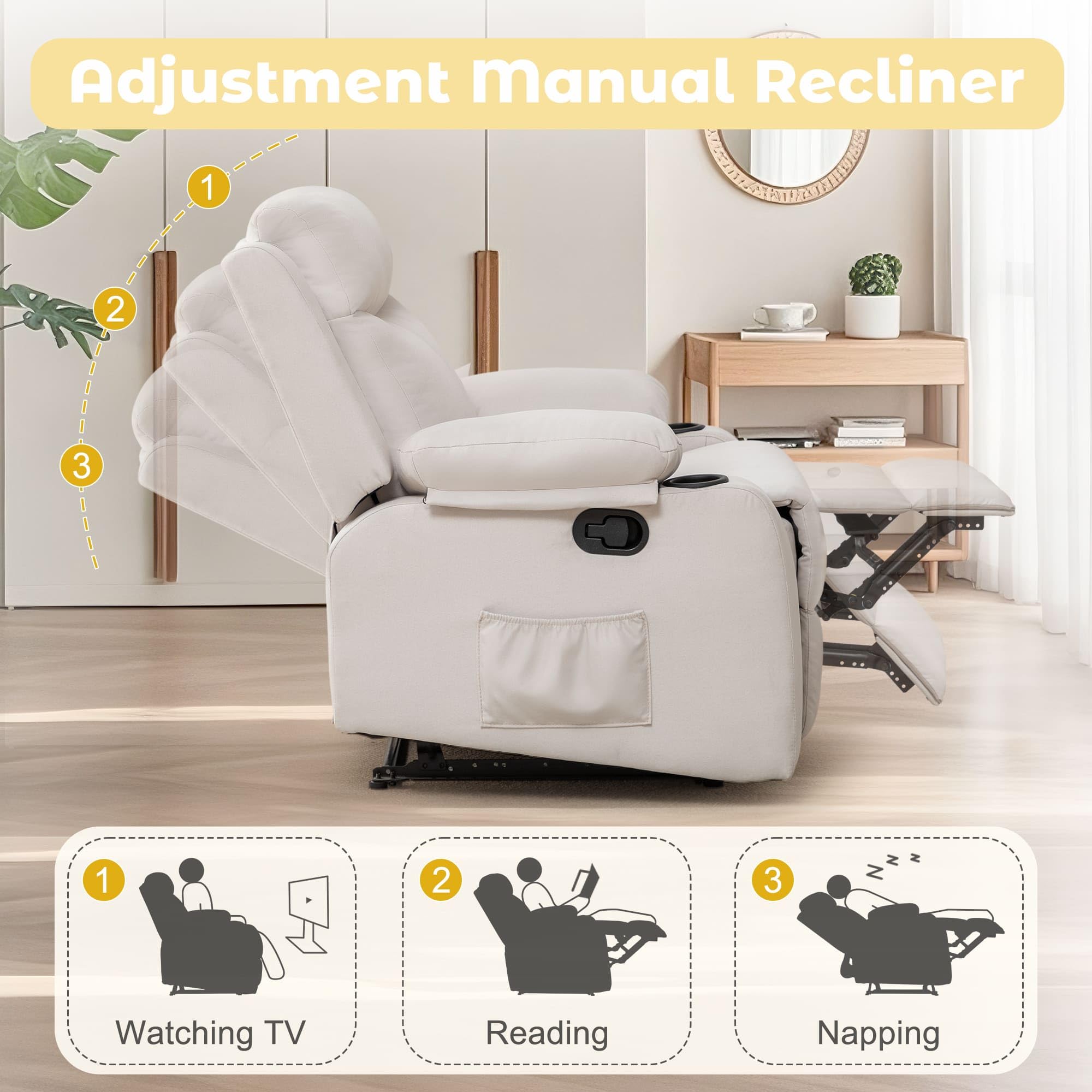 Small Space Recliner Chair with Adjustable Backrest