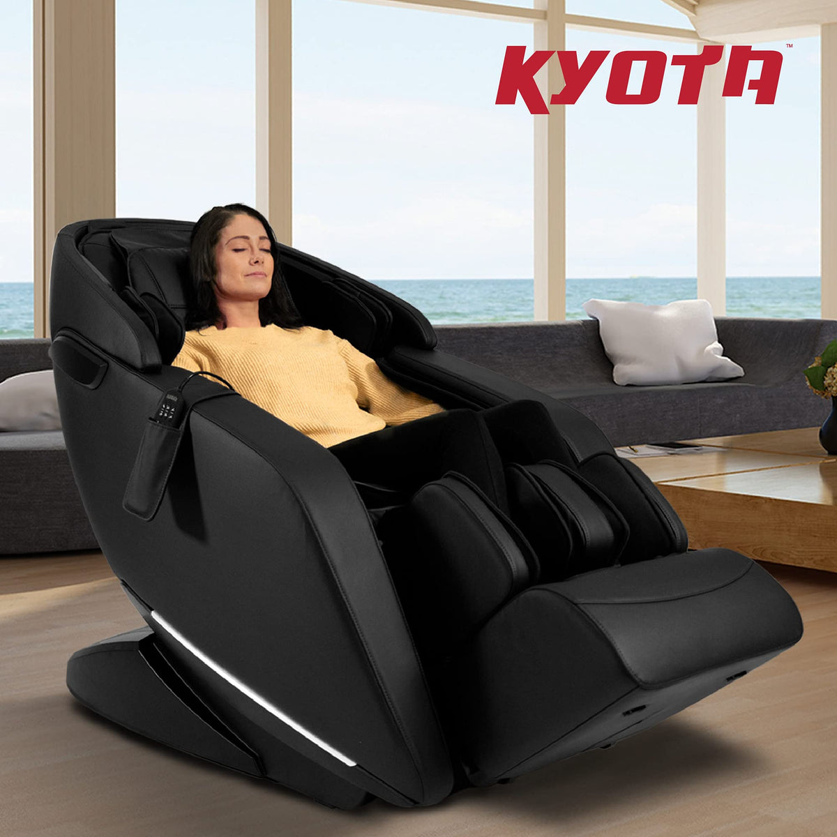 Kyota Genki M380 Full Body Massage Chair, 360° 4-Node Massage Mechanism, Intelligent Voice Command, Total Calf Kneading & Oscillation, Zero Gravity Recline, Lumbar Heat, Brown