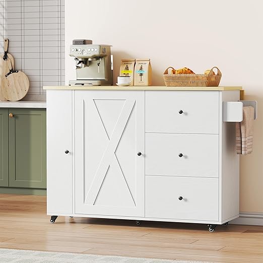 Rolling Kitchen Island with Drop Leaf