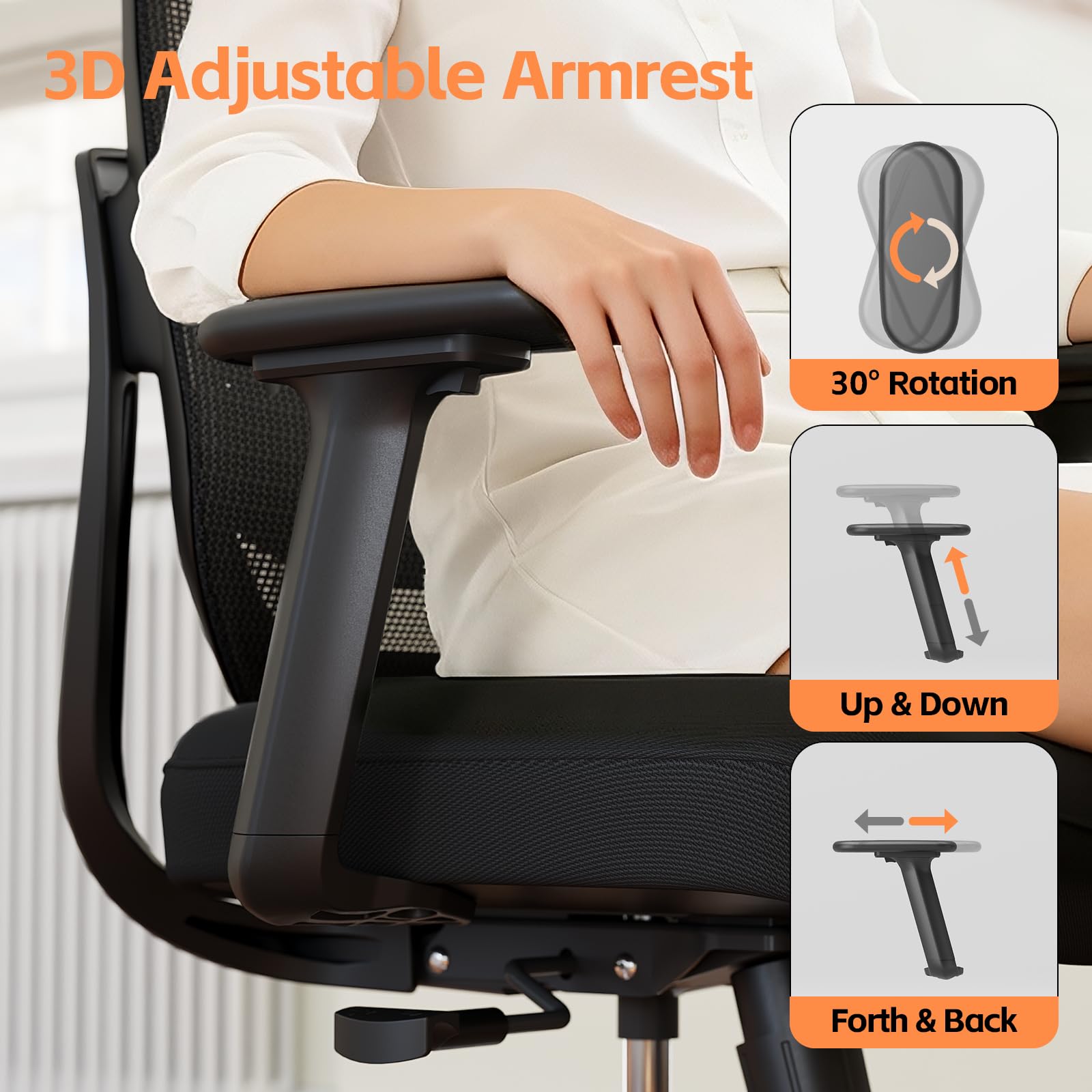 Ergonomic High-Back Office Chair with 3D Lumbar Support