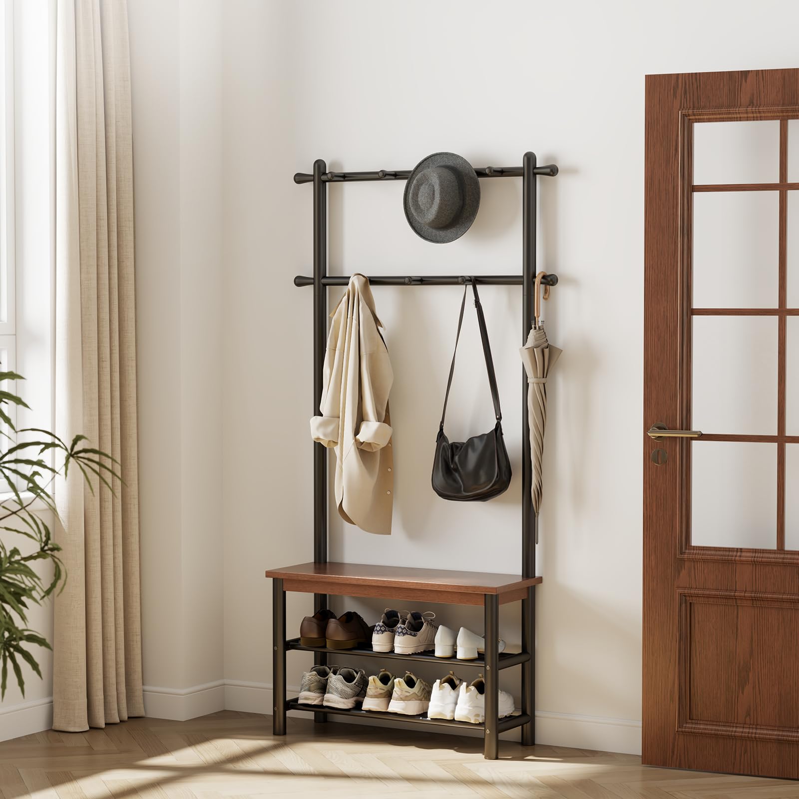 3-in-1 Entryway Hall Tree with Bench & Coat Rack