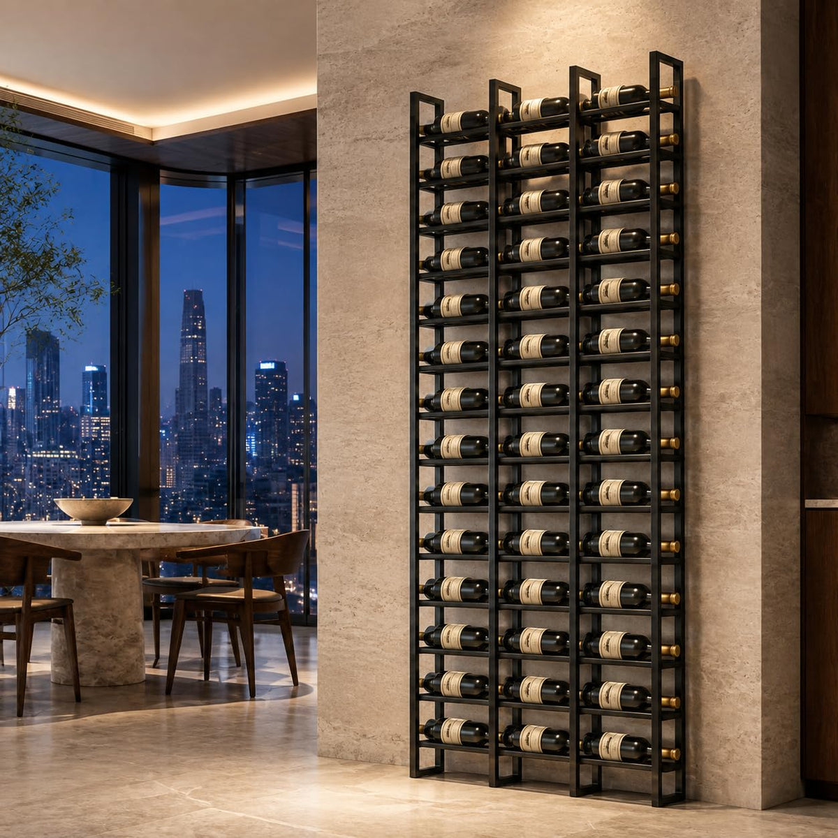 amhricho Large Wall Mounted Wine Rack, (Black, 3 Cols (48 Bottles))