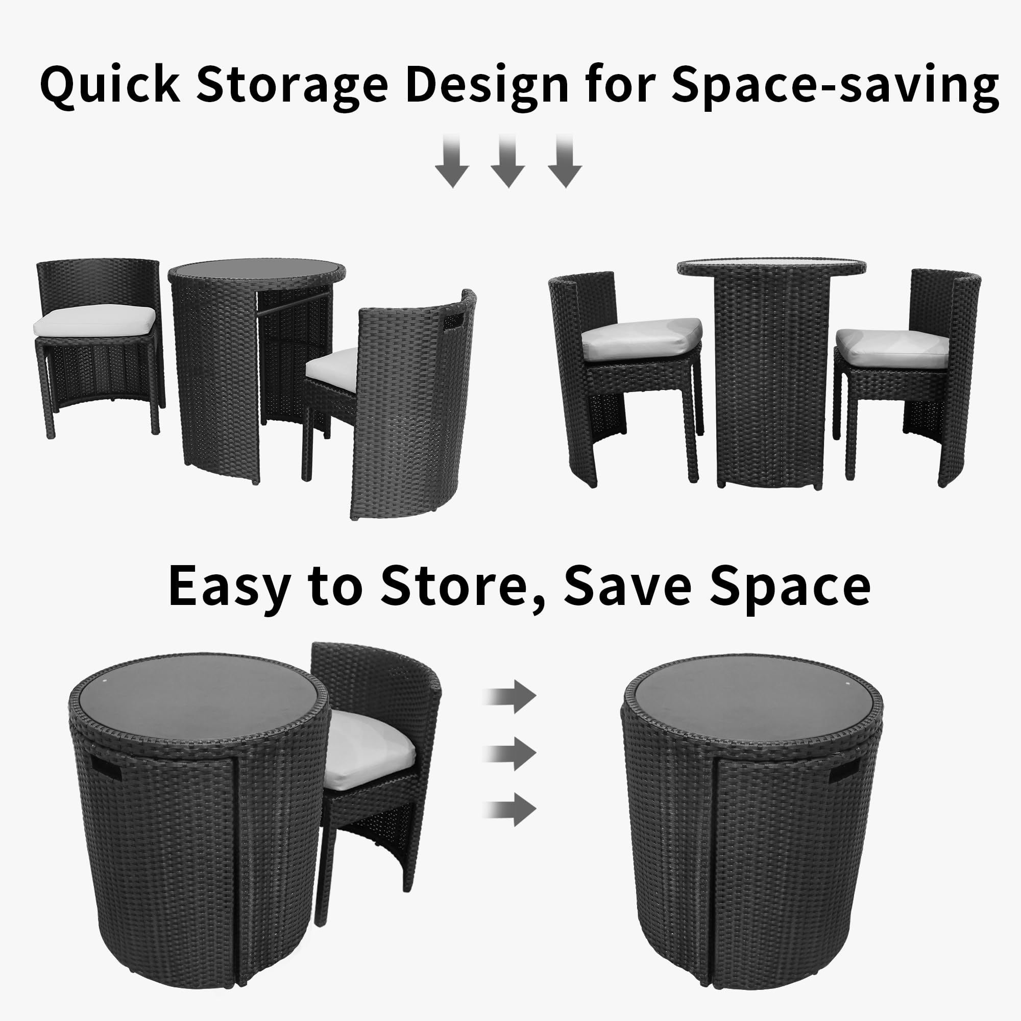 TWT Patio Bistro Set, 3 Pieces All Weather Cast Aluminum Patio Bistro Sets with Tempered Glass Table & Patio Chairs for Poolside Porch Deck Apartment, Durable Rust All-Weather Resistance
