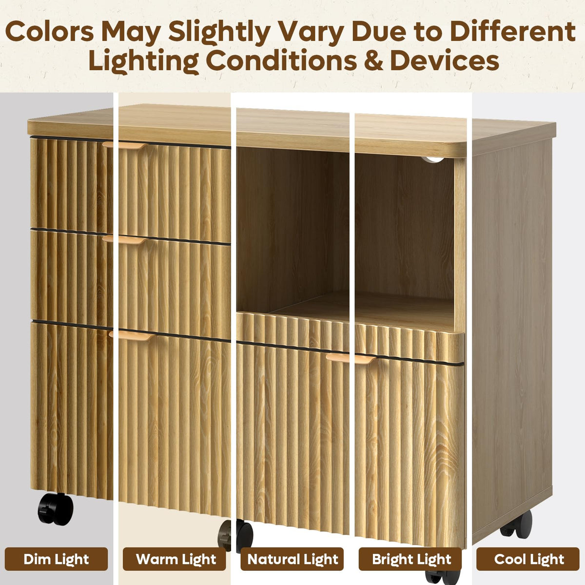 Fluted 3-Drawer Filing Cabinet