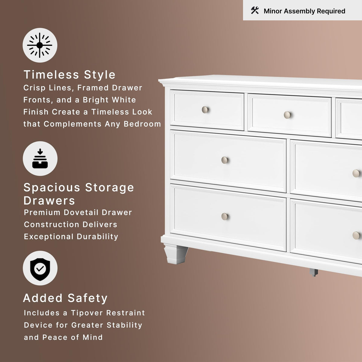 Signature Design by Ashley Fortman White 7-Drawer Wide Dresser for Bedroom