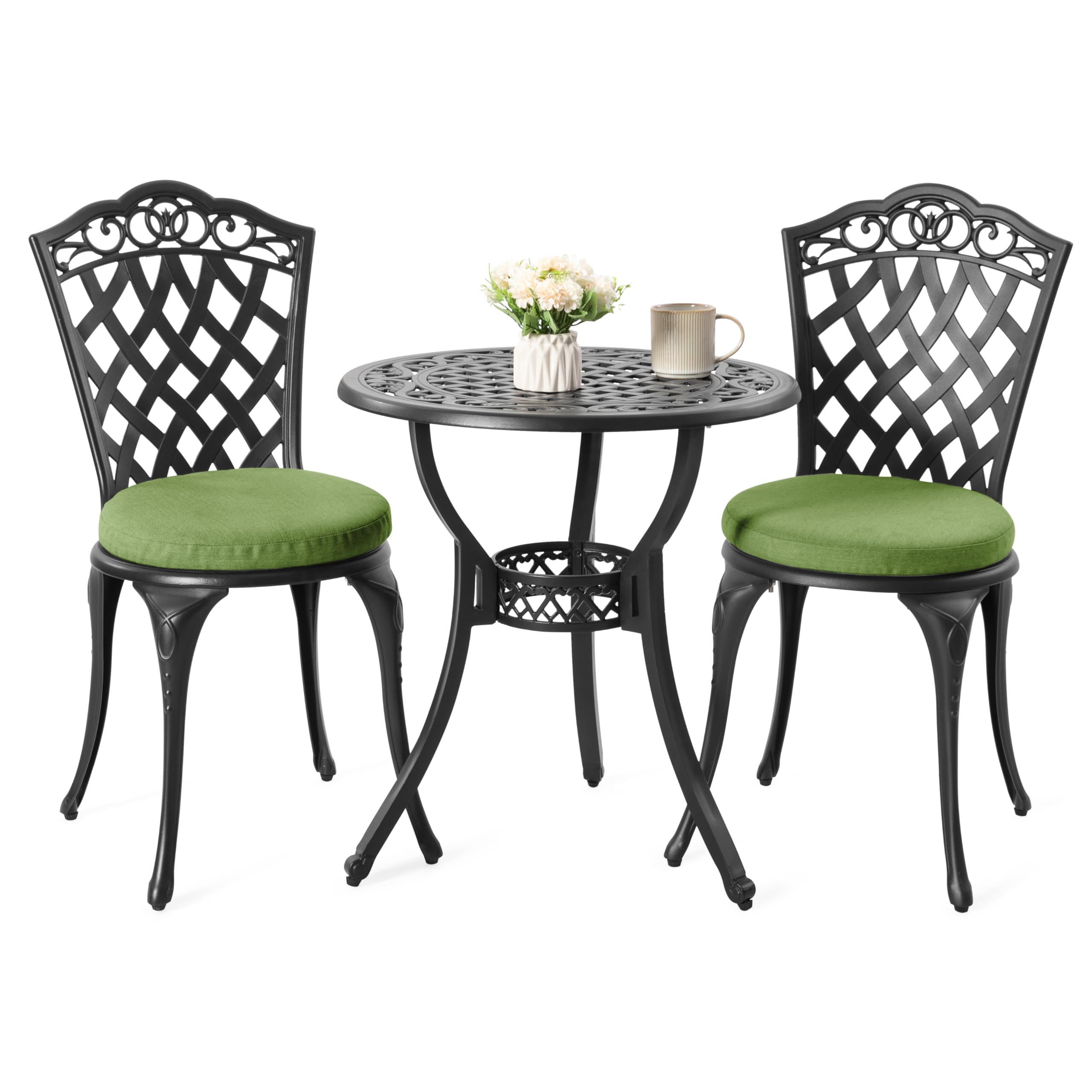 3-Piece Cast Aluminum Patio Bistro Set with Cushions