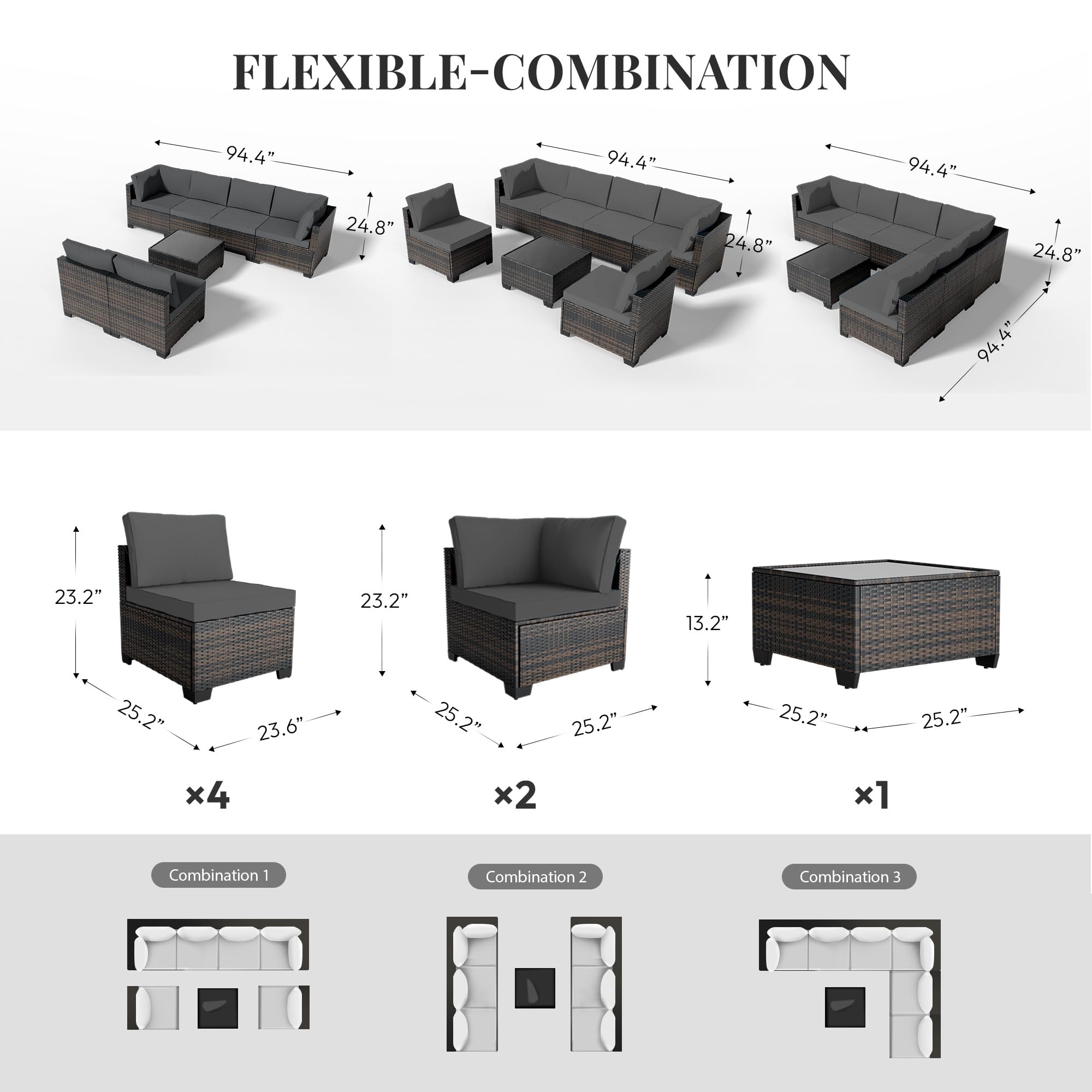 7-Piece Outdoor Rattan Sectional Sofa Set