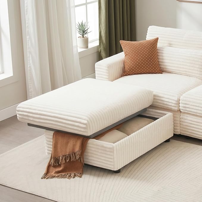 Corduroy Storage Ottoman with Removable Washable Cover