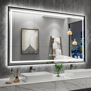 Amorho LED Bathroom Mirror, 60"X36" Front Lit and Backlit with Black Frame