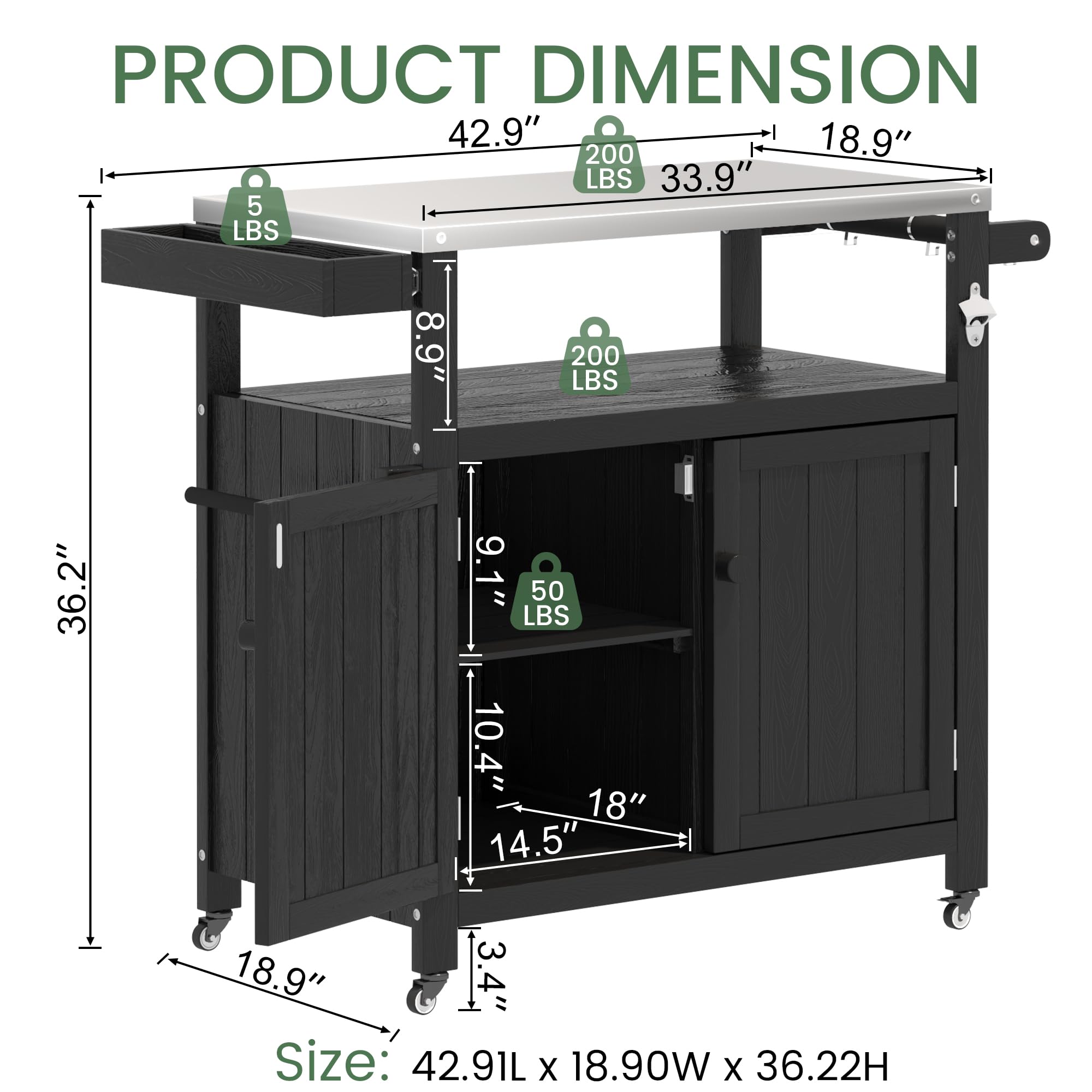 Outdoor Kitchen Island Grill Cart with Stainless Steel Top