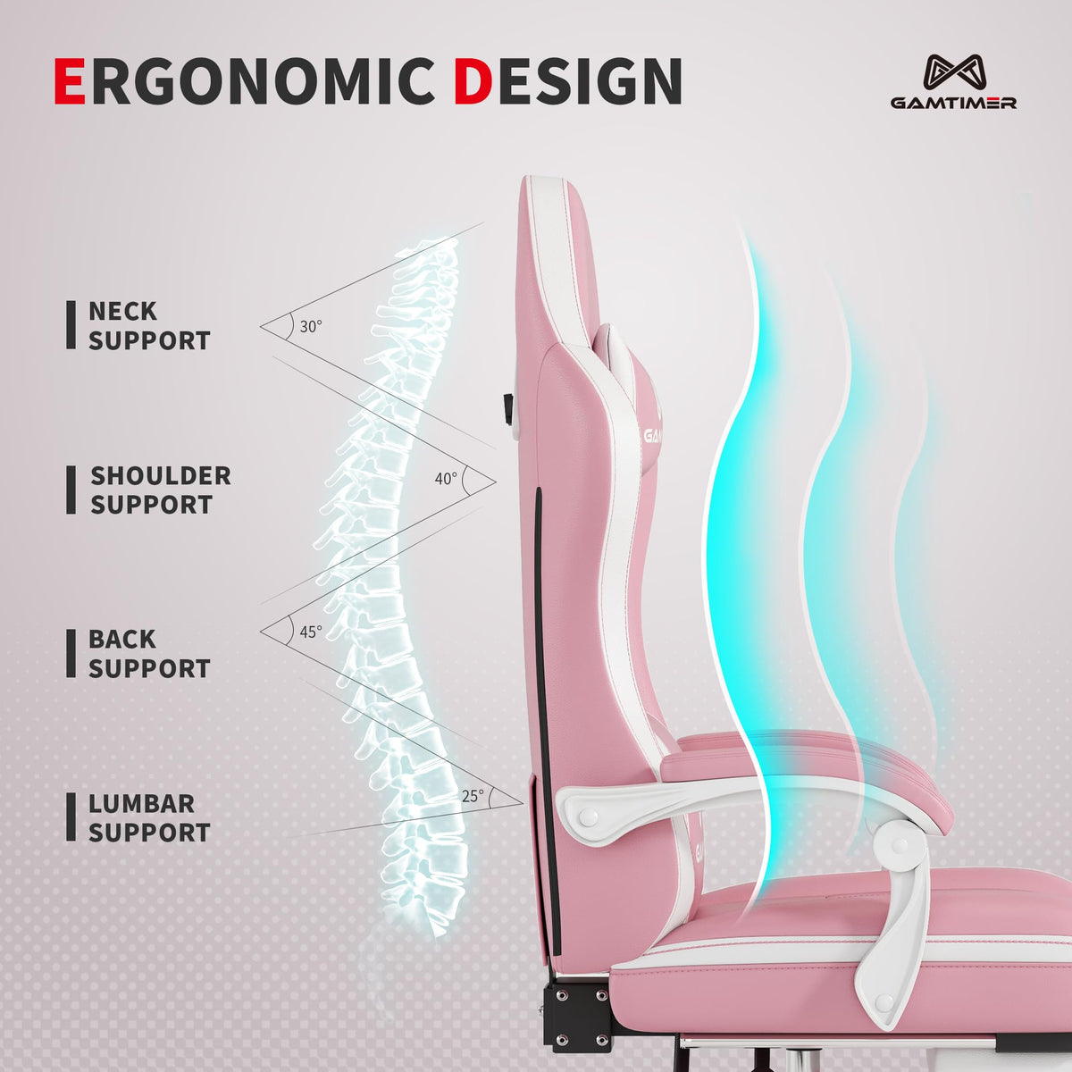 Gaming Chair, Computer Office Chair with Pocket Spring Cushion, 400 LBS Weight Capacity, Breathable PU, Headrest & Lumbar Support, for Silla Gamer Adults(Pink)