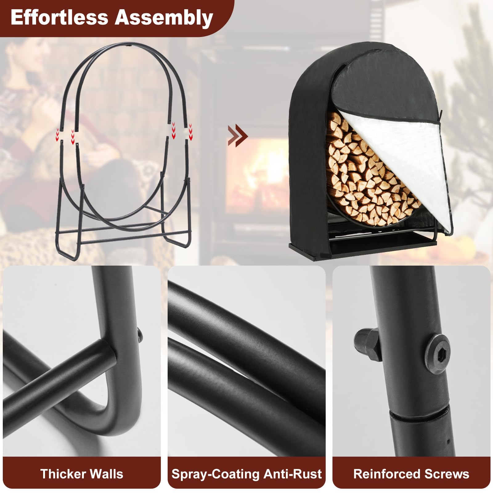 Oval Firewood Rack with Cover & Debris Tray