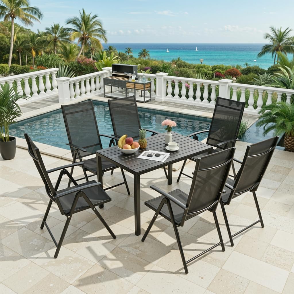 LIFERUN Outdoor Patio Table for 4-6 Person, 43×28in Rectangle Outdoor Dining Table with Wooden-Like Top and Aluminum Frame, Heat and Weather Resistant, Ideal for Garden, Patio, Poolside, Porch, Black