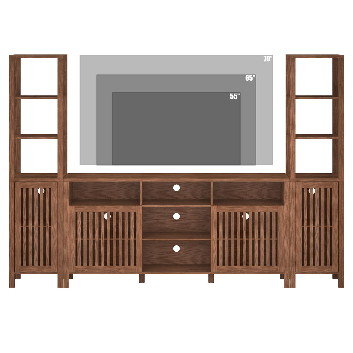 Brown Farmhouse TV Stand with Bookshelves
