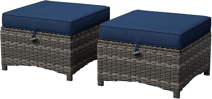 Outdoor Wicker Ottoman Set of 2 with Cushion