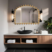 Wide Arch Wall Mirror with Antique Gold Ball Frame & Beveled Glass