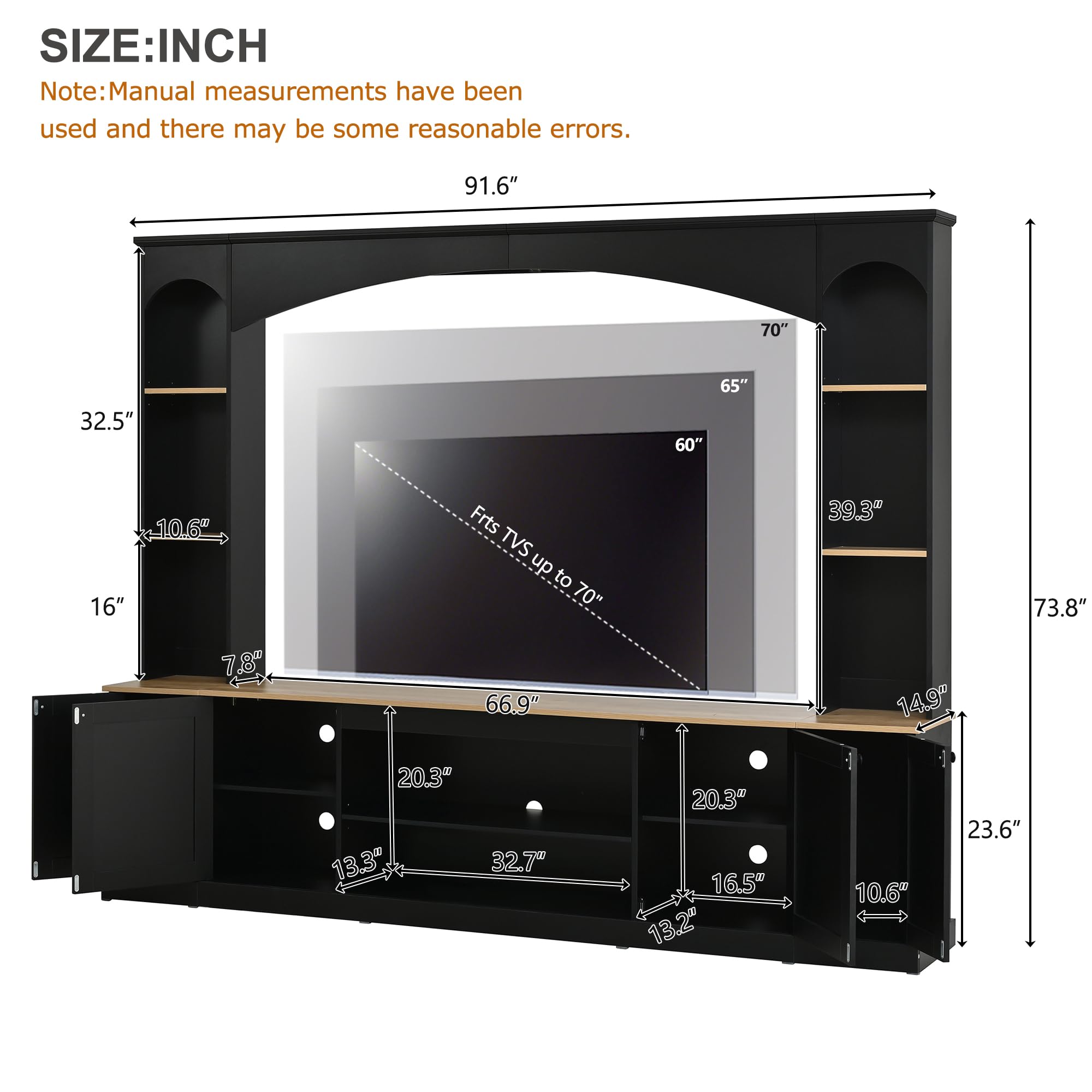 Arched Entertainment Center with Bookshelf & Storage
