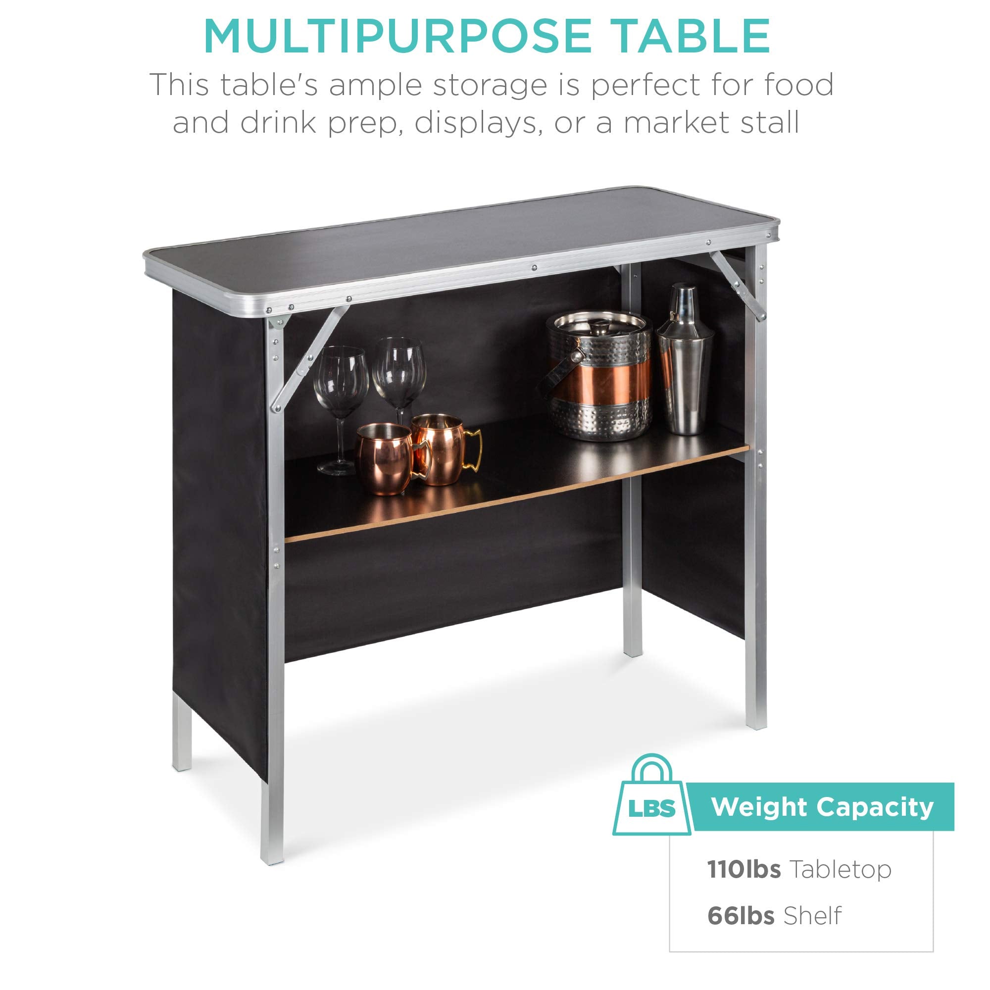 Best Choice Products Portable Pop-Up Bar Table for Indoor, Outdoor, Party, Picnic, Tailgate, Entertaining w/Carrying Case, Storage Shelf, Removable Skirt