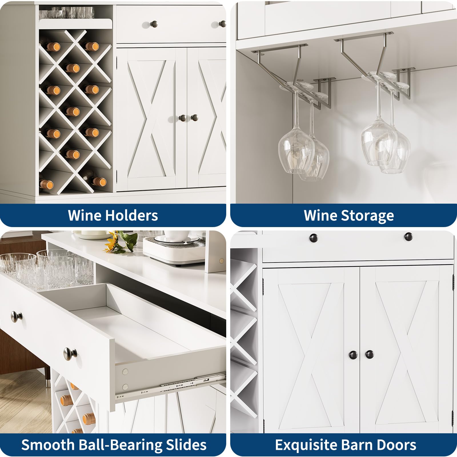 Hetoy 72" Tall Kitchen Pantry Cabinet with Power Outlet – Barn Doors, Wine Bottle Rack & Ample Storage – Modern Sideboard Buffet for Dining Room, Kitchen, or Home Bar