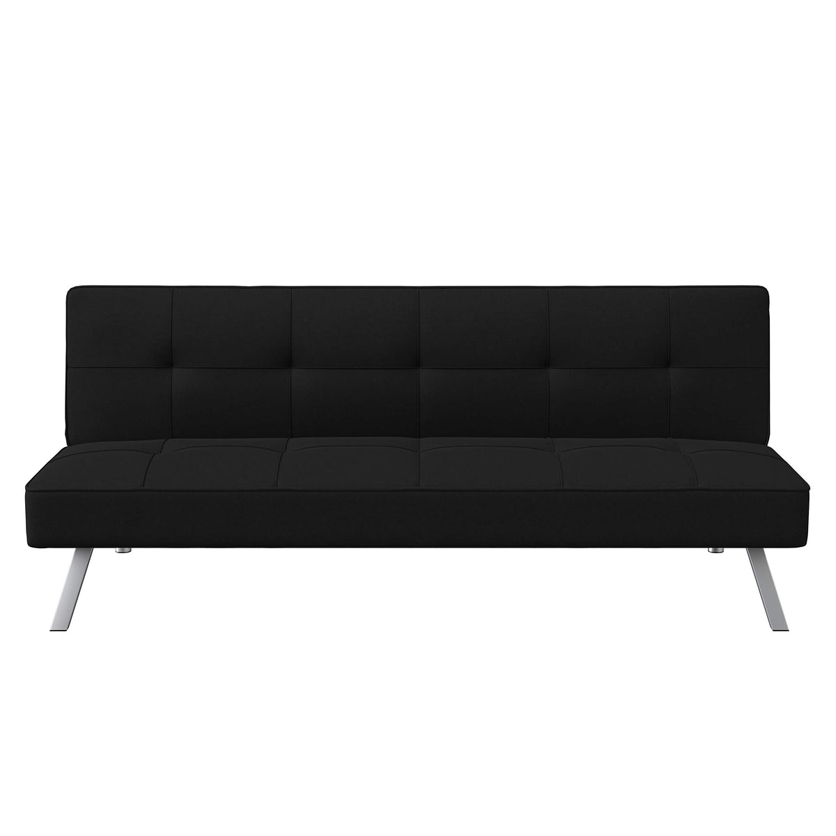 Serta® Rane Futon Sofa Bed 66.1", 3-in-1 Convertible Couch Sleeper for Small Spaces, Tufted Back, Twin Size Guest Bed, Black Woven Fabric