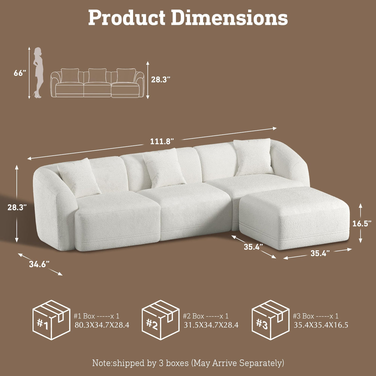 STO'SENSE 112" Boneless Couch 3 Seater Modular Sectional Sofa