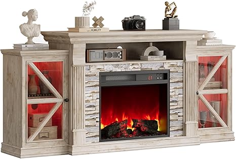 70" Electric Fireplace TV Stand with Glass Barn Doors