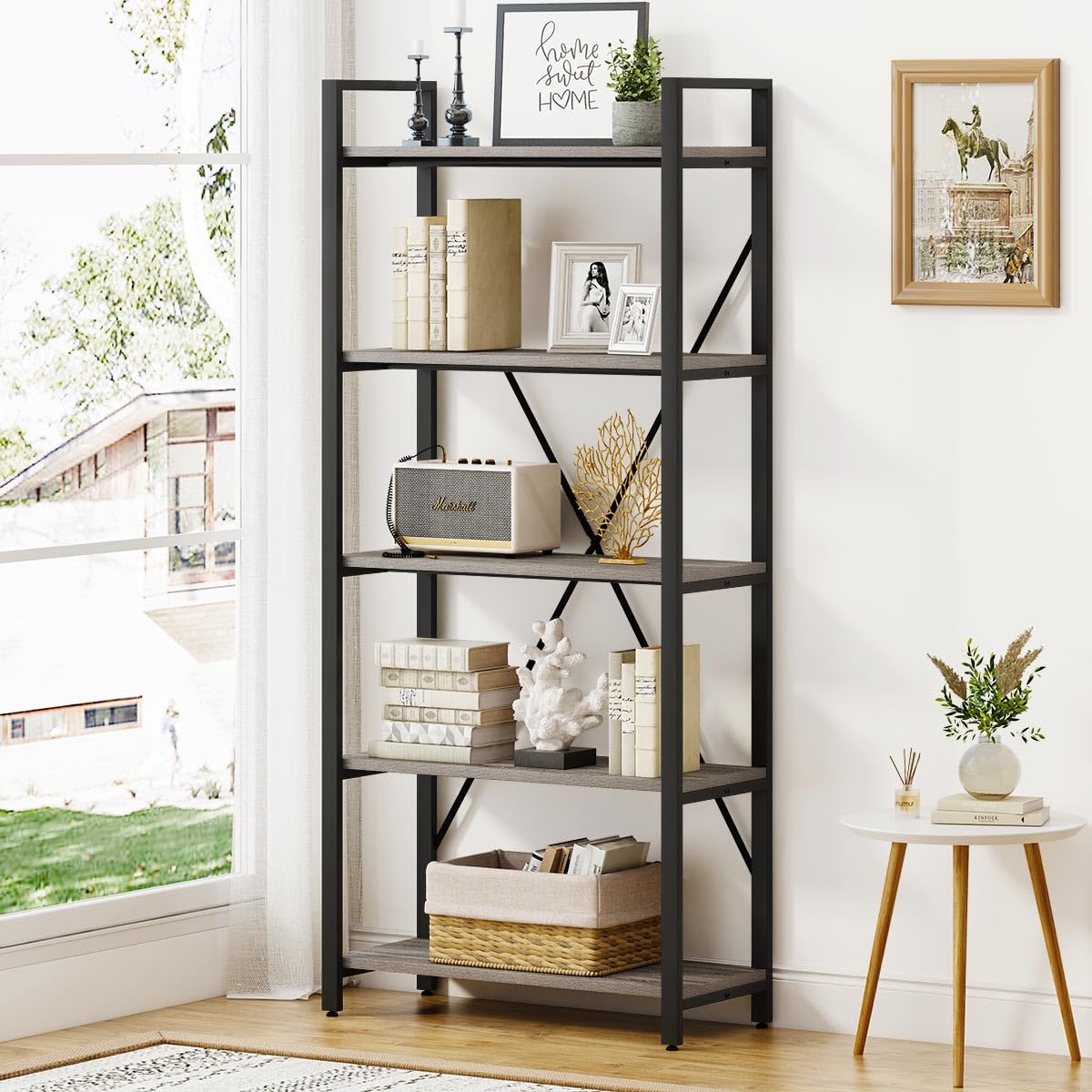 5-Tier Industrial Etagere Bookcase with Metal Frame