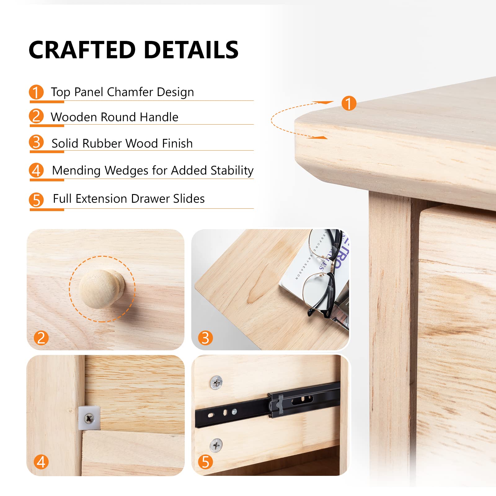 Unfinished Solid Wood Dresser with Full-Extension Drawers