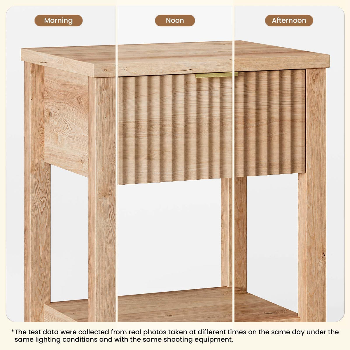 TROJM Fluted Nightstand Set of 2 with Drawer and Open Shelf,Oak