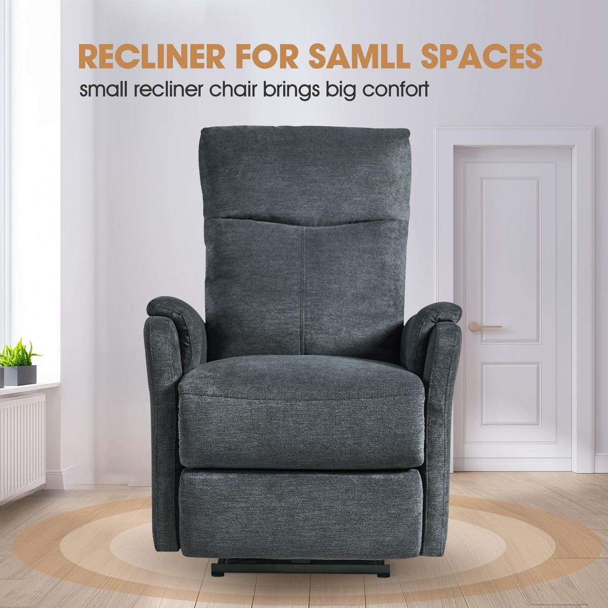 cinkehome Small Electric Power Recliner, Breathable Fabric Reclining Chair, USB Ports, Electric Home Theater Seating, Recliners for Small Spaces, Home Living Room Bedroom, Grey