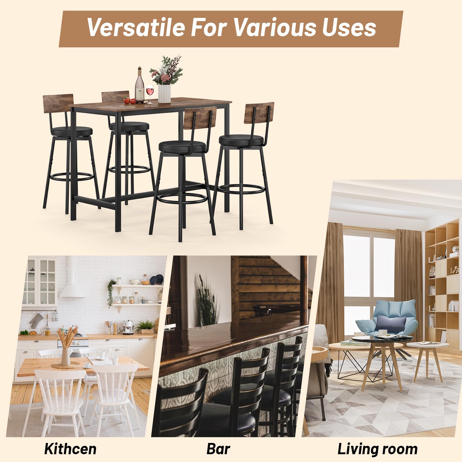 5-Piece Counter Height Bar Table Set