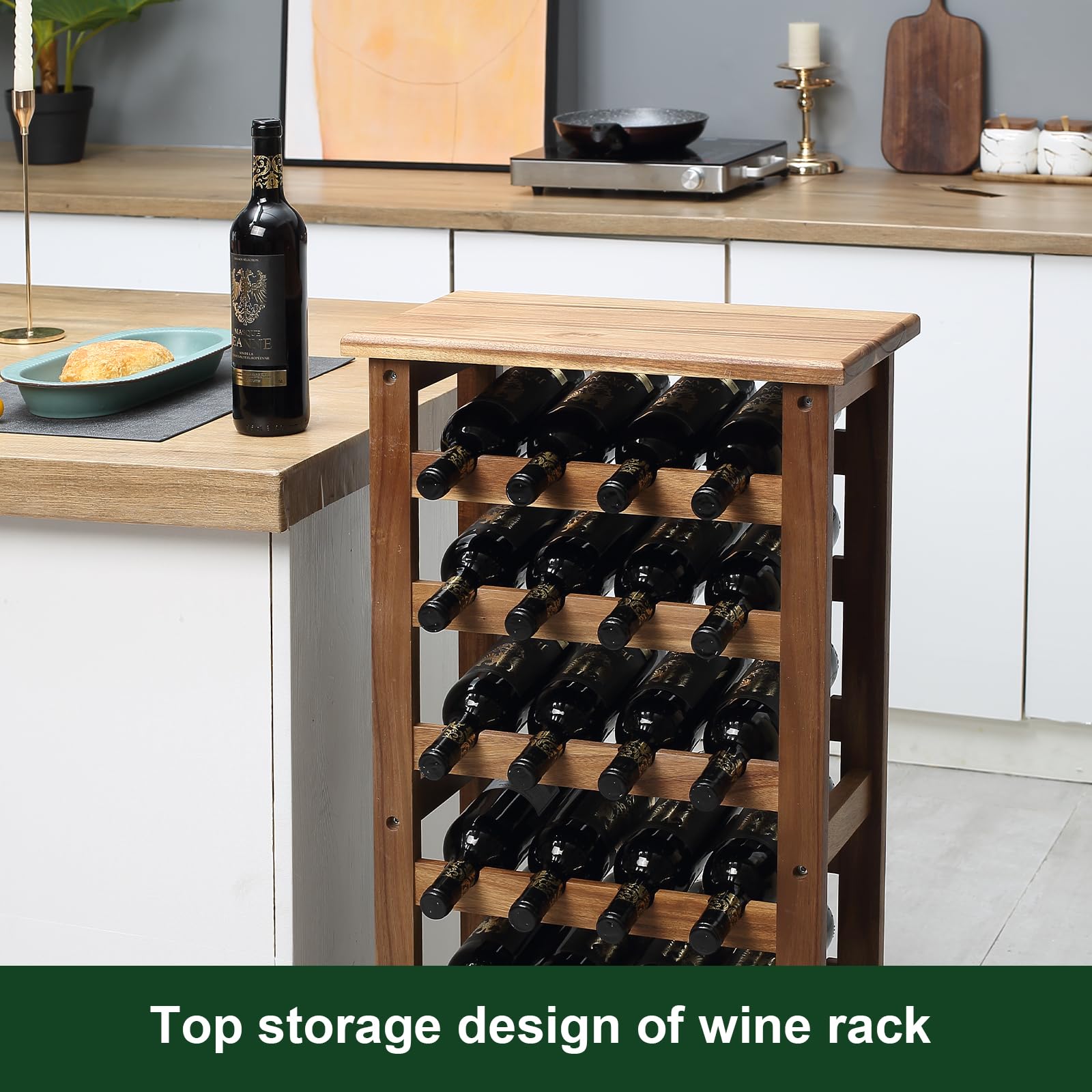 Everous Wine Rack Wood Floor Standing 28 Bottles - 7 Tier Wooden Wine Holder Storage Organizer for Kitchen, Pantry, Wine Cellar, Bar - Freestanding Display Rack Natural Acacia - Sustainable Home Decor