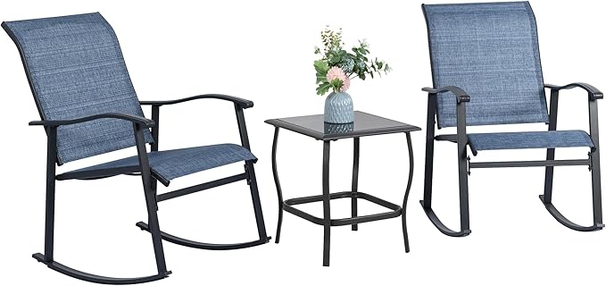 3-Piece Outdoor Rocking Bistro Set with Glass Table
