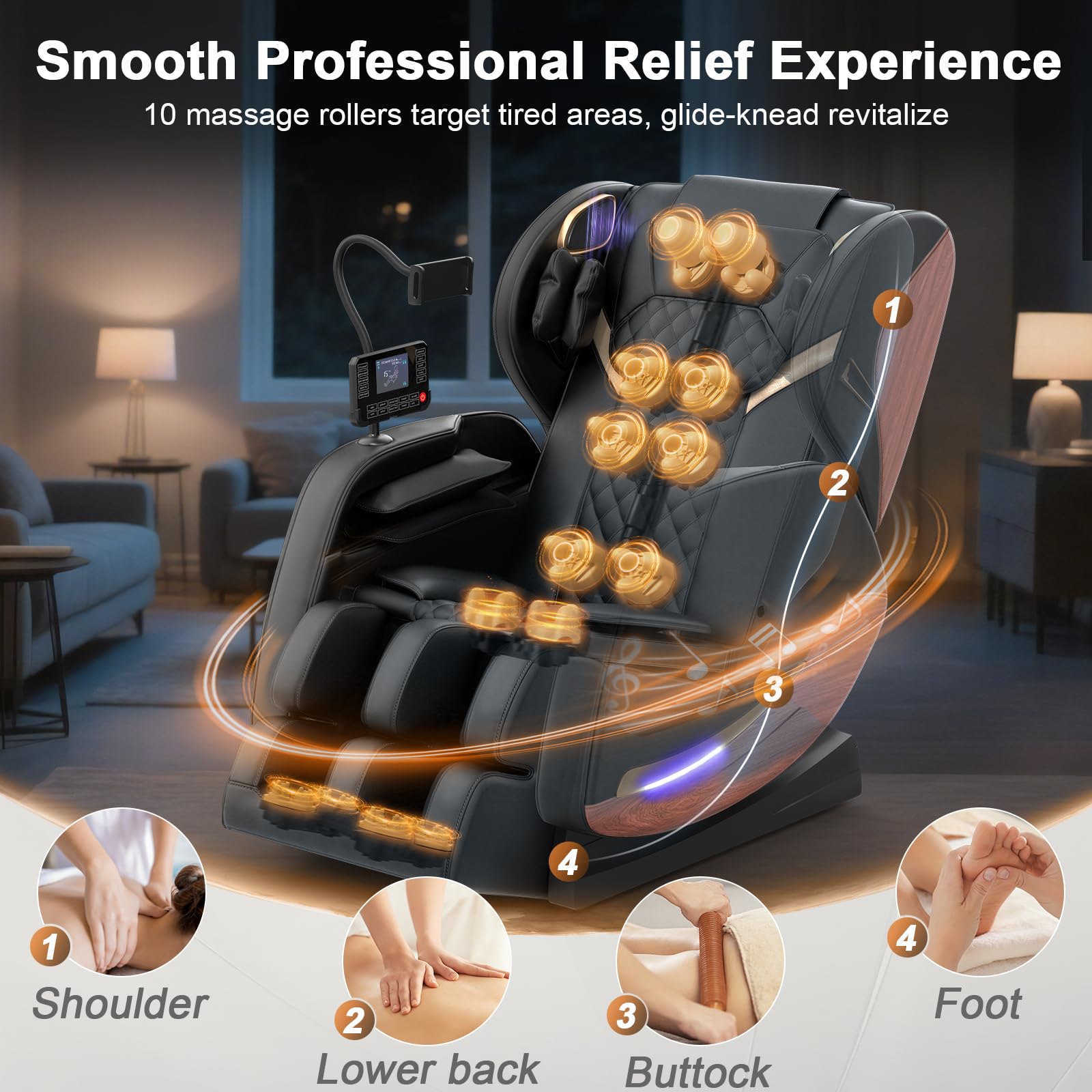 yewglen 2026 Massage Chair, Massage Chairs Full Body and Recliner with 14 Fixed Points, Zero Gravity, Wood Grain Leather, Foot Massage, Airbags, Lumbar Heating, Bluetooth and Control Screen