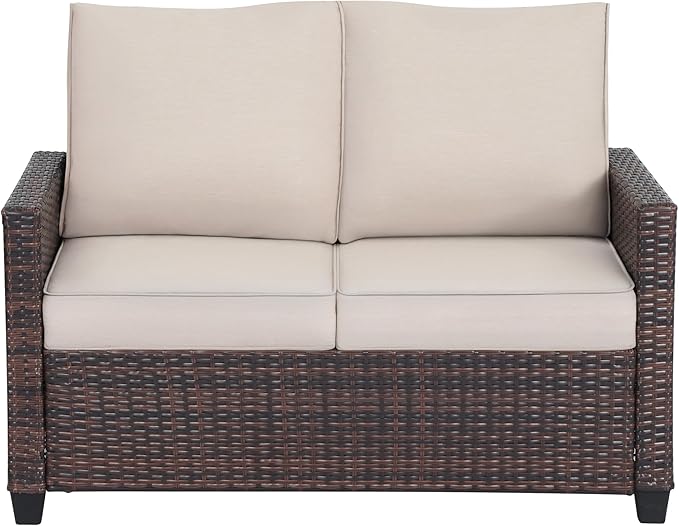 Outdoor Rattan Loveseat with Deep Seat Cushions