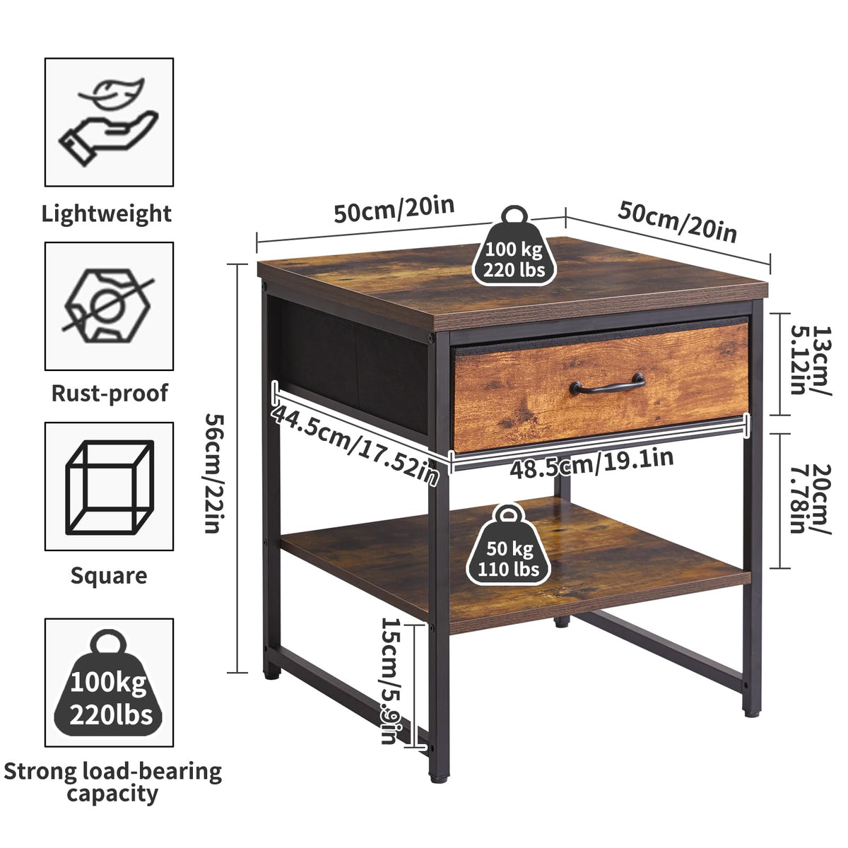 Aibiju Small Table Stand with Drawers, Multi-Functional Side & Printer Accent Table with Storage Shelf, Rustic Brown YD-TM156H
