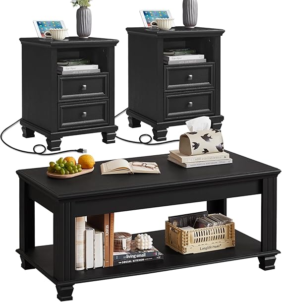Farmhouse Coffee Table Set of 3 with Drawers