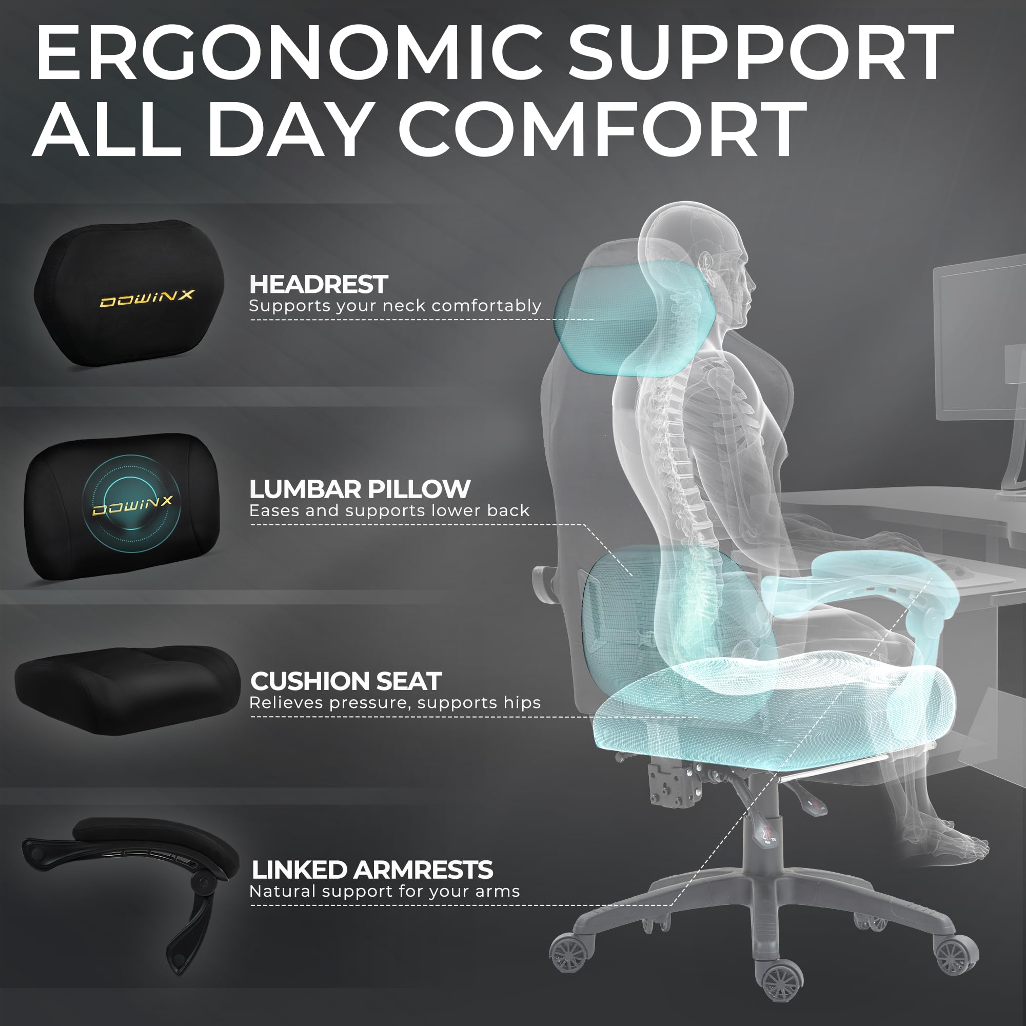 Ergonomic Gaming Chair with Footrest & Pocket Spring Cushion