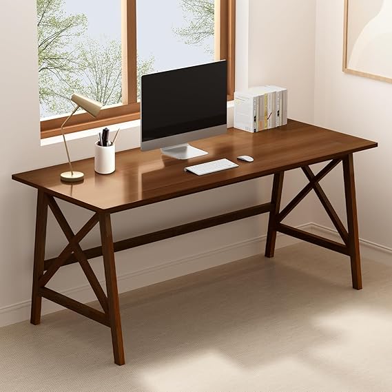 Solid Wood Computer Desk with X-Shaped Legs