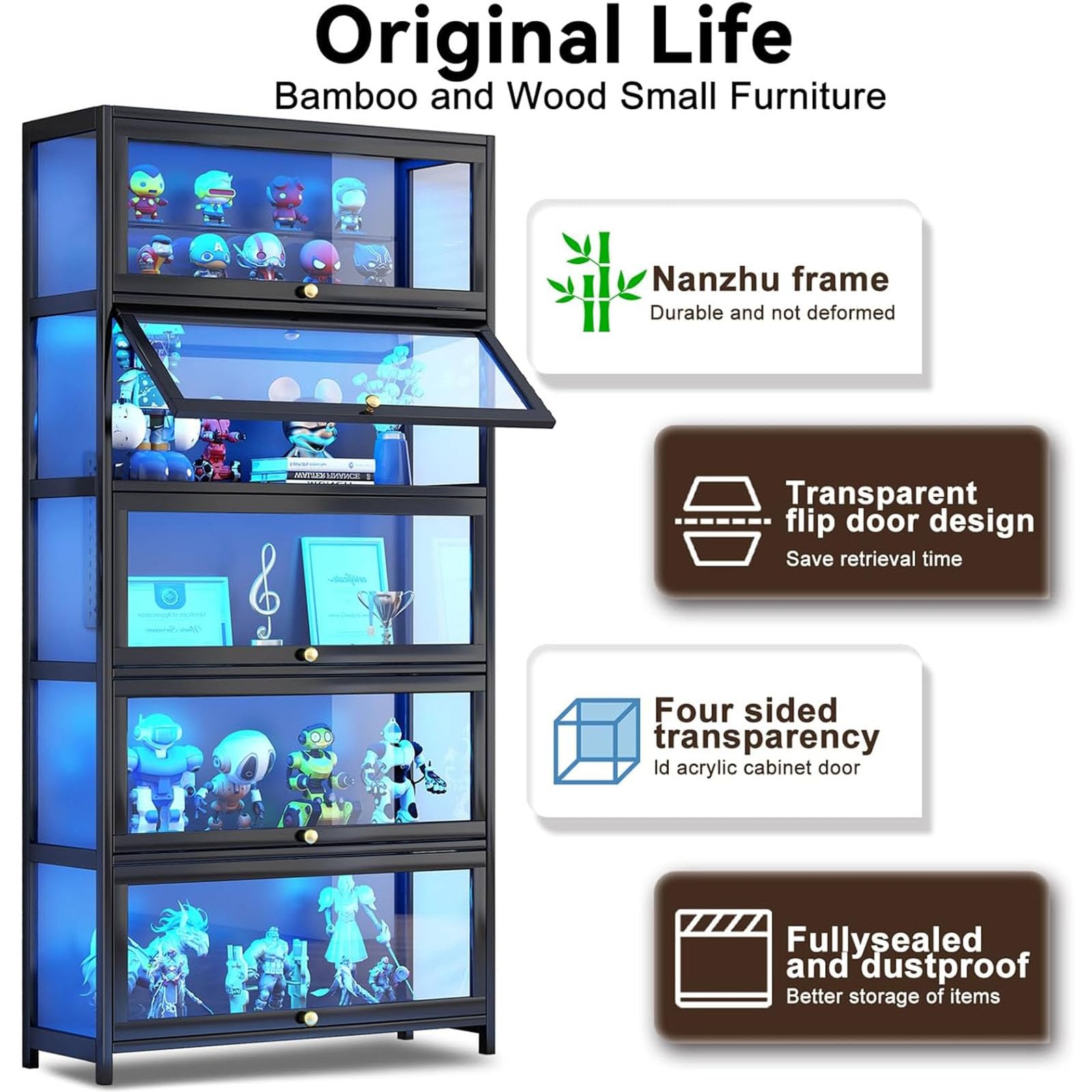 5-Tier Display Cabinet with Acrylic Glass Doors