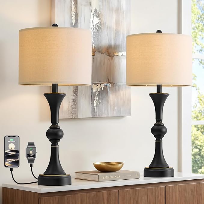 Modern Table Lamps Set of 2 with USB Ports