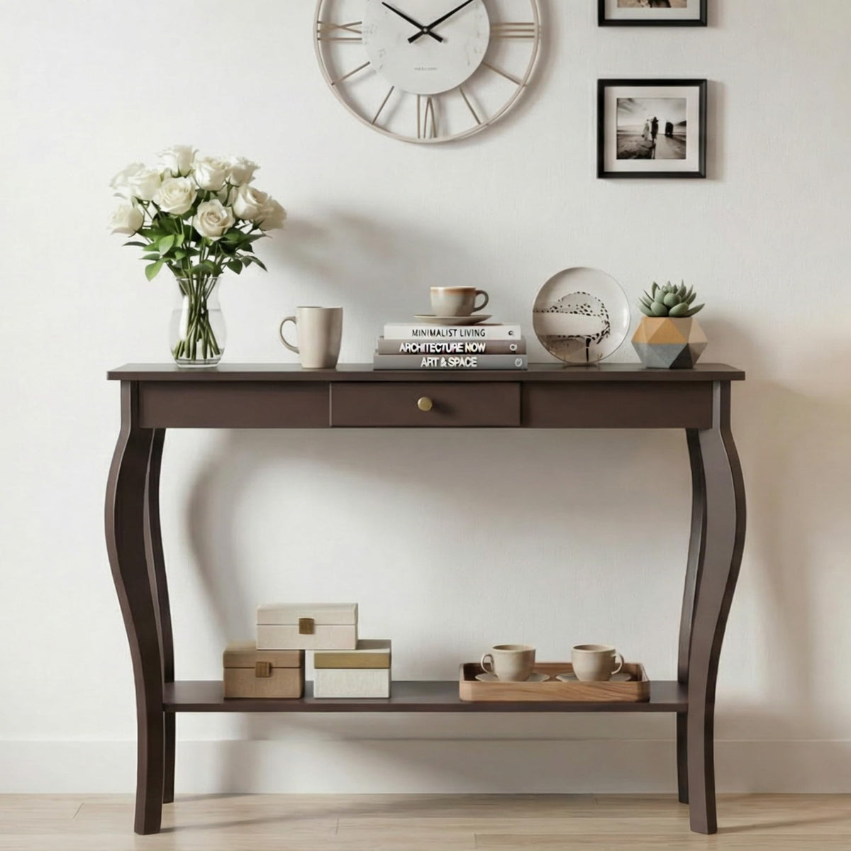 39" Narrow Console Table with Drawer, Espresso