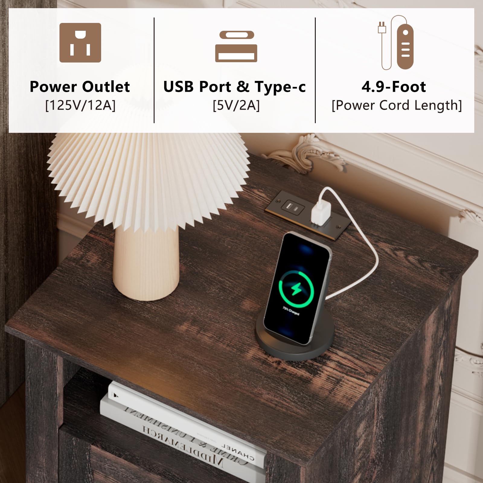 LUXOAK Farmhouse Table Set of 3, Coffee Table with Sliding Barn Doors, End Tables Set of 2 with Charging Station for Living Room & Bedroom, Sliding Barn Doors, 2 Tiers Storage Drawer, Dark Rustic Oak