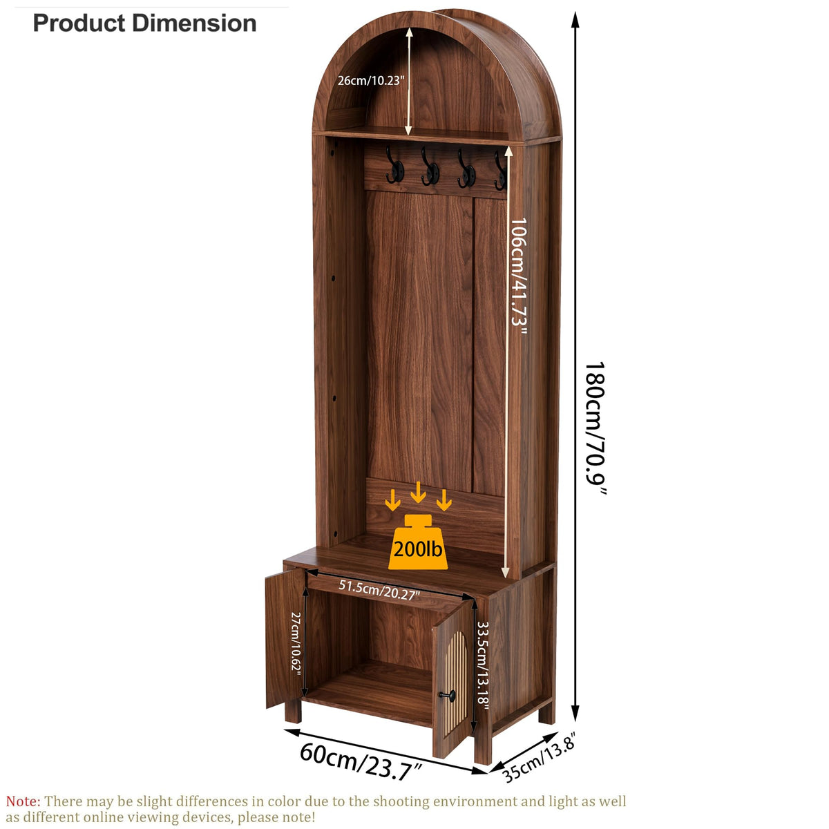 Arched Hall Tree with Bench and Shoe Storage