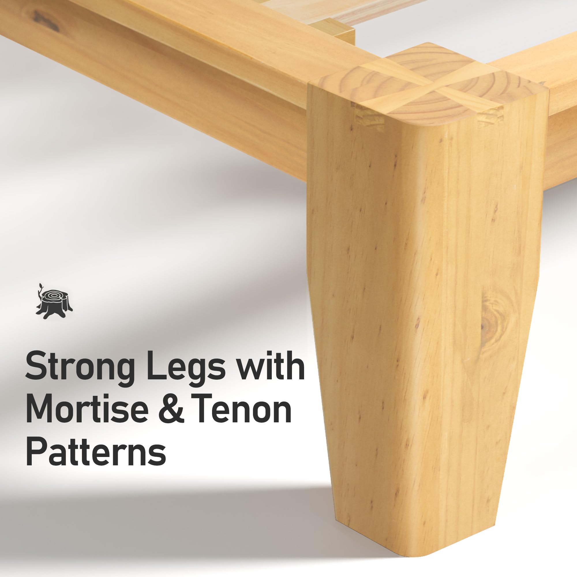 Lifezone Wood Queen Platform Bed Frame, Premium Solid Wood, Sturdy Structure, 3.78” Thickened & 14” Height Legs, Easily Assemble, Mortise & Tenon Joints Patterns, Natural