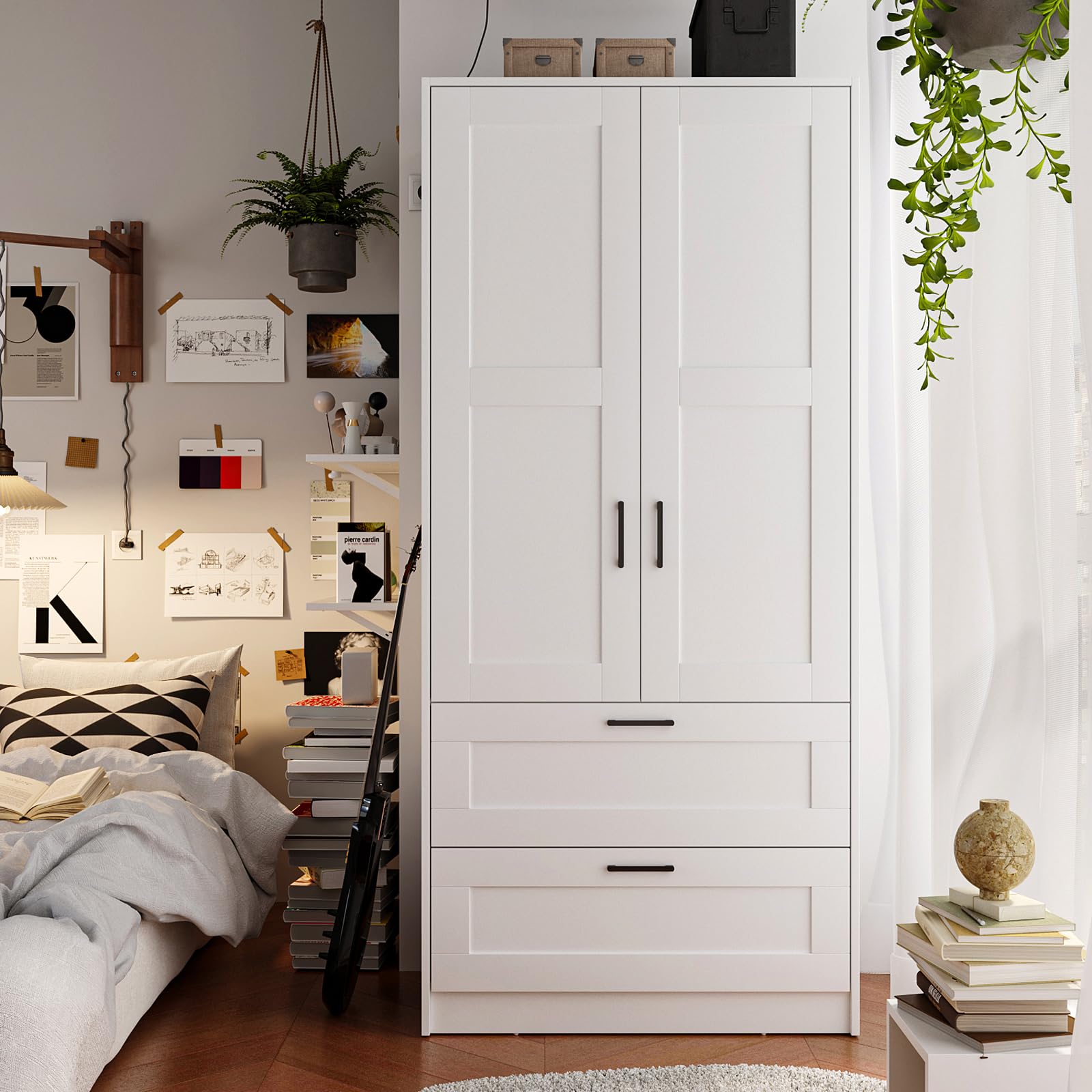 Wardrobe Closet with 2 Doors & 2 Drawers